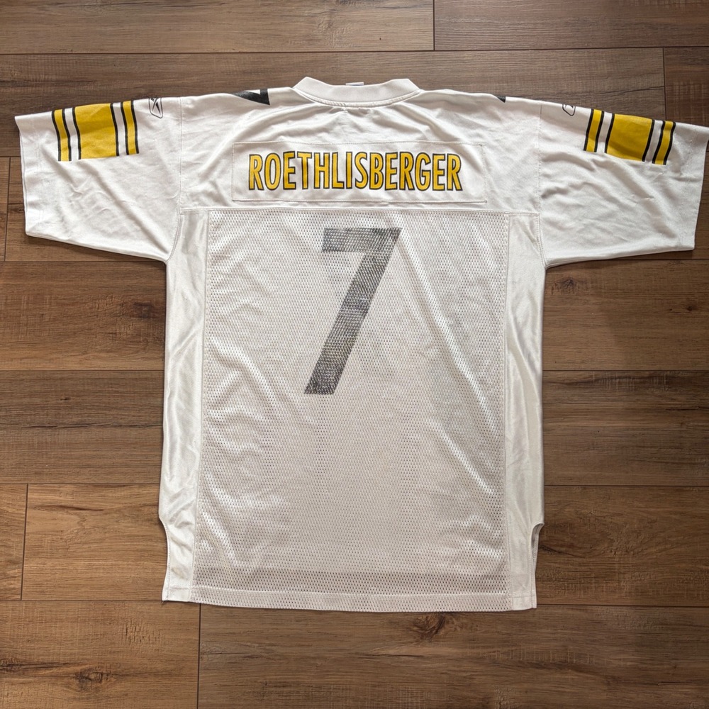 Reebok Pittsburgh Steelers Ben Roethlisberger 7 Jersey Mens Large White NFL